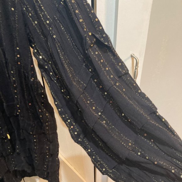 Anthropologie black gold sequin tiered tunic top m - Picture 2 of 8